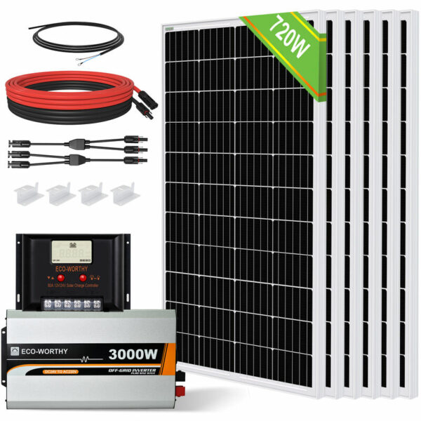 3kWh Balkonkraftwerk Solarmodul System mit Wechselrichter 720W 24V Solarpanel Kit für netzunabhängige Wohnmobile: 6 Stücke 120W Solarmodul + 60A