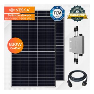 Balkonkraftwerk 830 W / 600 W Photovoltaik Solaranlage Steckerfertig