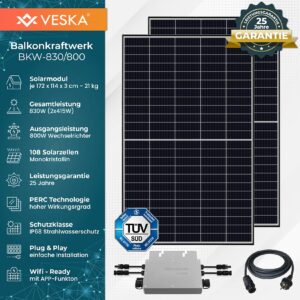 Balkonkraftwerk 830 W / 800 W Photovoltaik Solaranlage Steckerfertig WIFI Smarte Mini-PV Anlage 800 Watt, Schwarz