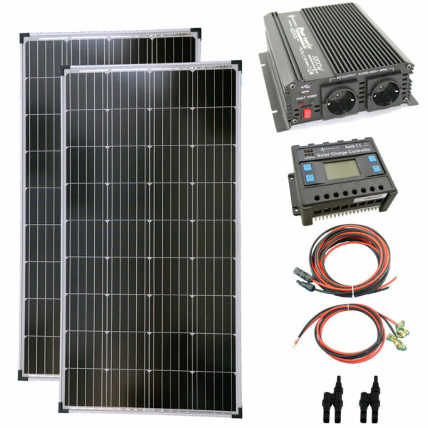 Komplettset 2x130 Watt Solarmodul 1000 Watt Wandler Laderegler Photovoltaik Inselanlage