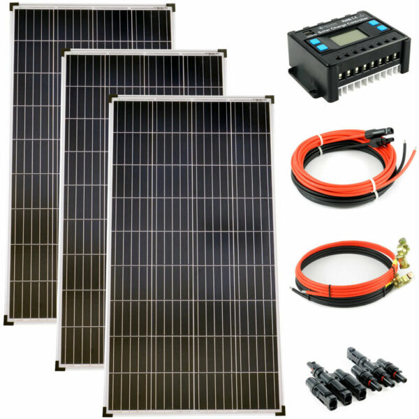 Komplettset 3x130 Watt Poly Solarmodul Laderegler 30A Photovoltaik Inselanlage