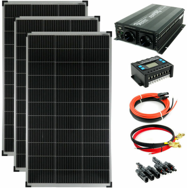 Komplettset 3x140 Watt Solarmodul 1500 Watt Wandler Laderegler Photovoltaik Inselanlage