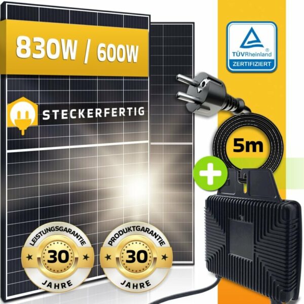 Balkonkraftwerk Set 830 W / 600 W Photovoltaik Balkon Solaranlage Steckerfertig Mini-PV Anlage genehmigungsfrei Solarmodul Solarpanel