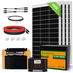 2kWh Solaranlage komplettset 480W 12V mit Batterie netzunabhängig für Wohnmobil: 4 Stücke 120W Solarmodul + 60A Laderegler + 1 Stücke 100Ah