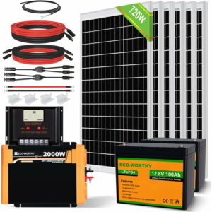 3kWh solaranlage komplettset 720W 12V Solarsystem mit Batterie netzunabhängig für Wohnmobil: 6 120W Solarmodul + 2 Stücke 100Ah Lithiumbatterie +