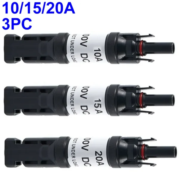 3pcs Photovoltaic Fuse Diode Connector 10A / 15A / 20A UL94-V0 IP67 Compatible With Solar Panel Inline Fuse Connector