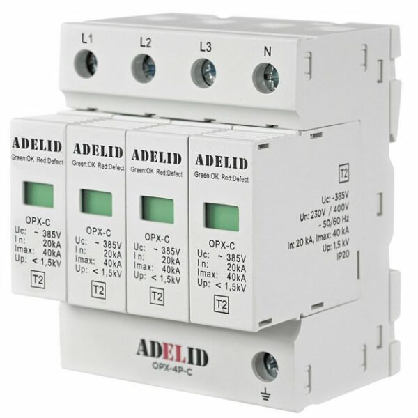 ADELID Schalter, Überspannungsableiter C (T2) 4-polig für 1000V DC 40kA PV Photovoltaik DIN-Schienenmontage