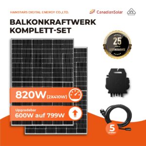 Balkonkraftwerk, 2x 410W Canadian Solar-Photovoltaikmodul, 600/799W Ausgang Upgradebar, AC-Kabel, APP