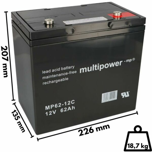 Blei-Akku MP62-12C Pb 12V / 62Ah Zyklenfest - Multipower