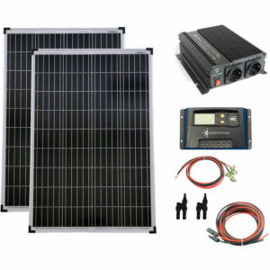 SET 2x100W Poly Solar Modul 20A Laderegler gelb Spannungswandler NM1000 1000W Kabel Stecker