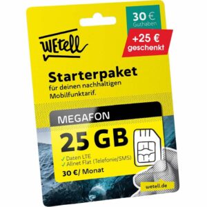 WEtell Mobilfunktarif "Megafon" 25 GB LTE + Allnet-Flat