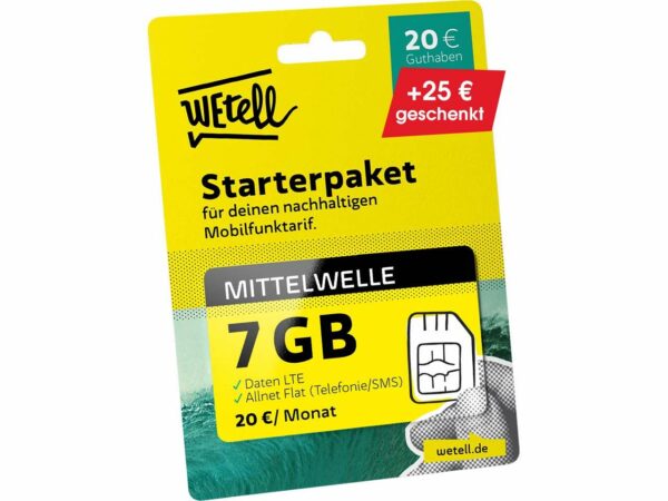 WEtell Mobilfunktarif "Mittelwelle" 7 GB LTE + Allnet-Flat