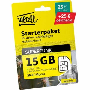 WEtell Mobilfunktarif "Superfunk" 15 GB LTE + Allnet-Flat