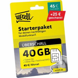 WEtell Mobilfunktarif "Überschall" 40 GB 5G + Allnet-Flat