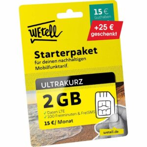 WEtell Mobilfunktarif "Ultrakurz" 2 GB LTE + 100 Freiminuten + 100 Frei-SMS