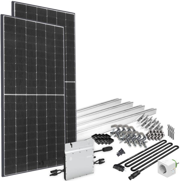 offgridtec Solaranlage "Solar-Direct 830W HM-800", Schukosteckdose, 10m Kabel, Montageset für Balkongeländer, Stromzähler