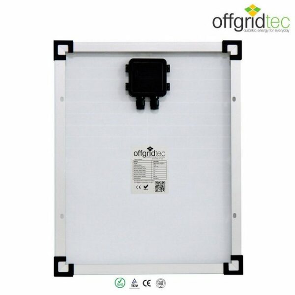 offgridtec Solarmodul 20W Mono Solarpanel 12V, 20 W, Monokristallin, extrem wiederstandsfähiges ESG-Glas