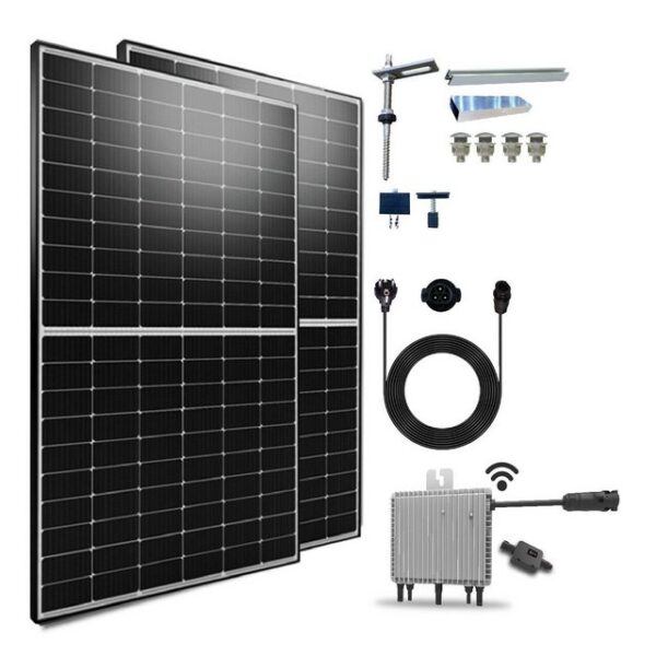 SOLAR-HOOK etm Solaranlage 1000W Balkonkraftwerk Komplettset inkl. 500W Solarmodule, Stockschrauben PV-Montage, 10M Schuckostecker und Neu Generation Deye 800W WIFI Wechselrichter mit Relais