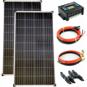 Komplettset 2x130 Watt Poly Solarmodul Laderegler 20A blau Photovoltaik Inselanlage