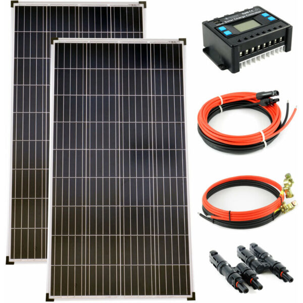 Komplettset 2x130 Watt Poly Solarmodul Laderegler 20A blau Photovoltaik Inselanlage