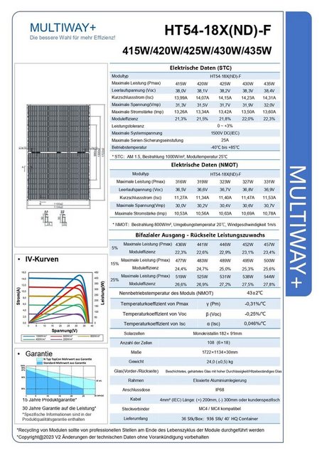 enprovesolar Solaranlage 1720W Balkonkraftwerk Komplettset inkl. 430W Bifazial Solarmodule, 1720,00 W, Monokristallin, (Hoymiles HMS-1600W-4T Wechselrichter, DTU-Wlite-S, 3M Wielandstecker, Komplettset)