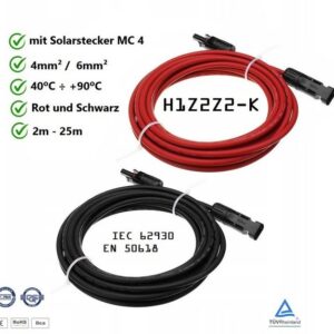 Corab S.A. Kabel 4mm/6mm H1Z2Z2-K Solarkabel, MC4 (1000 cm), Rot/Schwarz