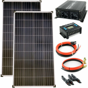 Komplettset 2x130 Watt Poly Solarmodul 1000 w Spannungswandler 20A Laderegler Solar Inselanlage