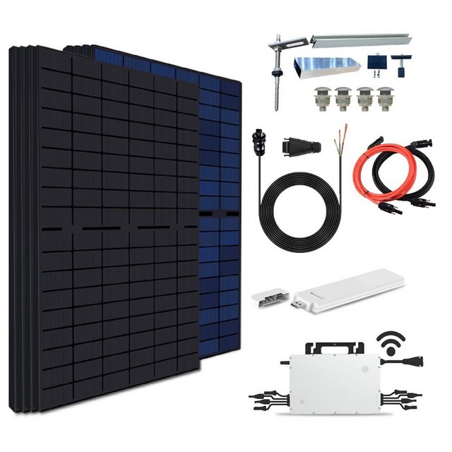 SOLAR-HOOK etm Solaranlage 1720W Photovoltaik Balkonkraftwerk inkl. 430W Bifaziale Solarmodule, Hoymiles HMS-1600-4T Wechselrichter, DTU-WLite-S, 10M Wielandstecker und Stockschrauben PV-Montage