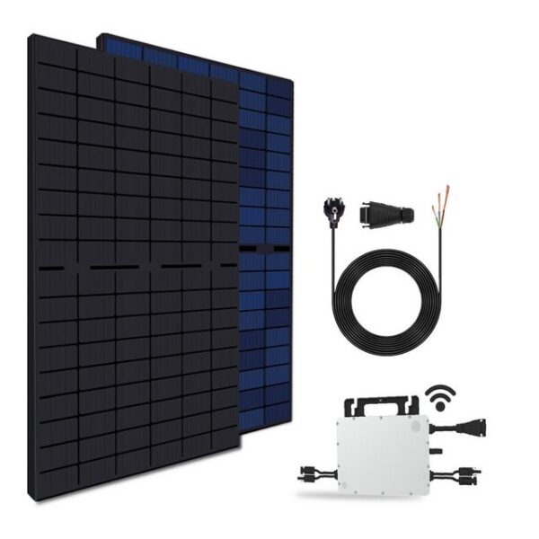 SOLAR-HOOK etm Solaranlage 800/830/860/1000W Balkonkraftwerk mit HMS-800W-2T WIFI Wechselrichter, HMS 800W WLAN Upgradefähiger von 600W auf 800W Wechselrichter-Dualer MPP-Tracker, Wasserdichtigkeitsklasse mit IP67 Schutzart, steckerfertig für Ihr Haus, Plug & Play