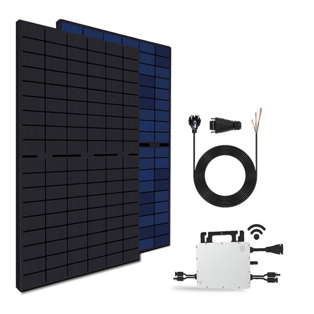 SOLAR-HOOK etm Solaranlage 800/830/860/1000W Balkonkraftwerk mit HMS-800W-2T WIFI Wechselrichter, HMS 800W WLAN Upgradefähiger von 600W auf 800W Wechselrichter-Dualer MPP-Tracker, Wasserdichtigkeitsklasse mit IP67 Schutzart, steckerfertig für Ihr Haus, Plug & Play