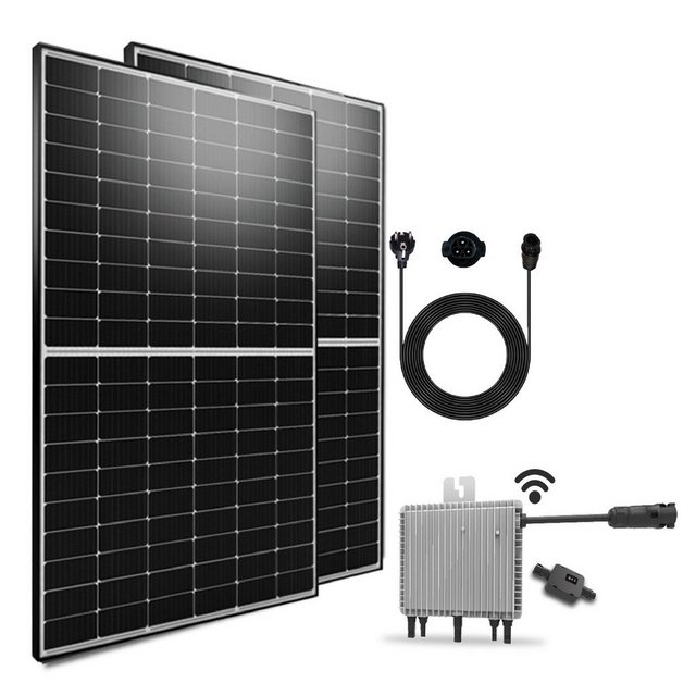 SOLAR-HOOK etm Solaranlage 800W, 830W, 860W, 1000W Balkonkraftwerk, mit 2x500W Solarmodule, DEYE 800W WLAN Upgradefähiger von 600W auf 800W Wechselrichter mit Relais und Dualer MPP-Tracker, Wasserdichtigkeitsklasse, steckerfertig für Ihr Haus, Plug & Play