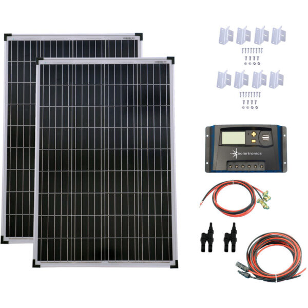 Set 2x100W Poly Solar Modul 20A Laderegler gelb Montagewinkel Kabel Stecker