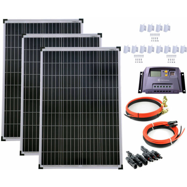 Set 3x100W Poly Solar Modul 20A Laderegler gelb Montagewinkel Kabel Stecker