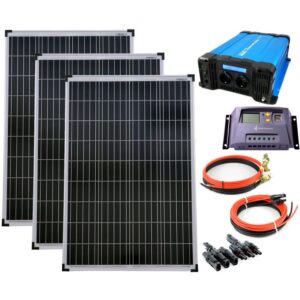 Set 3x100W Poly Solar Modul 20A Laderegler gelb Spannungswandler FS1500D 1500W Kabel Stecker