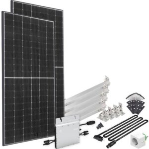 offgridtec Solaranlage Solar-Direct 830W HM-800, 415 W, Monokristallin, Schukosteckdose, 5 m Kabel, Montageset für Flachdach, Stromzähler