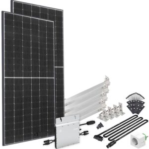 offgridtec Solaranlage "Solar-Direct 830W HM-800", Schukosteckdose, 10m Kabel, Montageset für Flachdach, Stromzähler