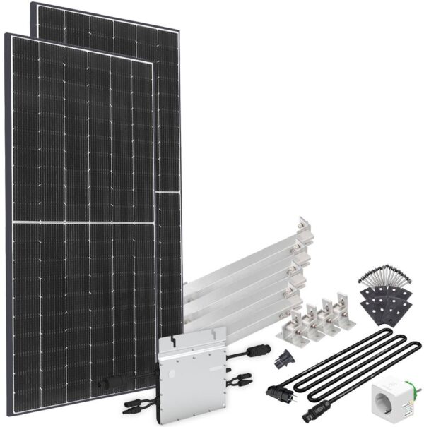 offgridtec Solaranlage "Solar-Direct 830W HM-800", Schukosteckdose, 5 m Kabel, Montageset für Flachdach, Stromzähler