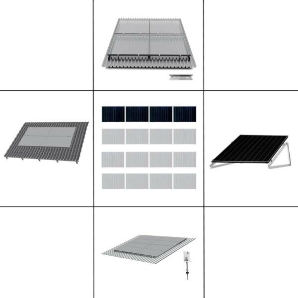 1 reihiges Befestigungssystem für Solarmodule, Montage zur Quer Verlegung für 1 Modul für Flachdach mit Aufständerung