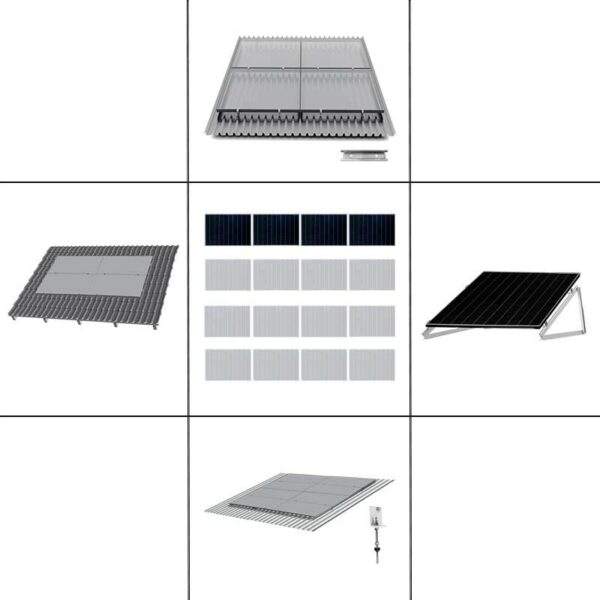 1 reihiges Befestigungssystem für Solarmodule, Montage zur Quer Verlegung für 4 Module für Trapezblechdach