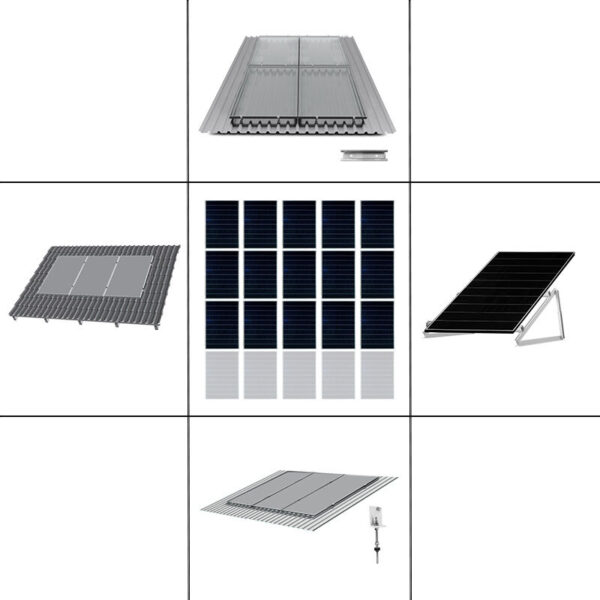 3 reihiges Befestigungssystem für Solarmodule, Montage zur Hochkant Verlegung bei 6 Module für Trapezblechdach