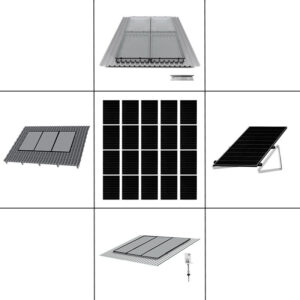 4 reihiges Befestigungssystem für Solarmodule schwarz, Montage zur Hochkant Verlegung für 4 Module für Trapezblechdach