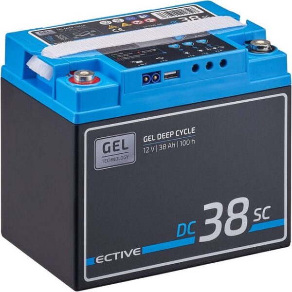 ECTIVE ECTIVE Deep Cycle Gel Solar Batterie 12V 38Ah Laderegler USB Display Batterie