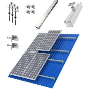 Mounting Systems - 1 reihiges Befestigungssystem für Solarmodule, Montage zur Hochkant Verlegung bei 10 Module für Flachdach