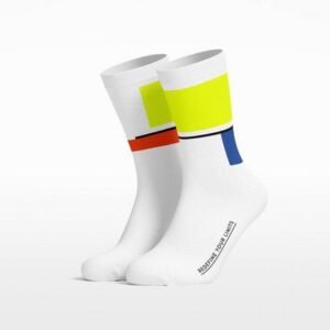 PIPPO Amsterdam Sportsocken Rennradsocken Square Blau neon gelb Mittelfuß Kompression