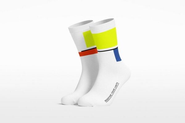 PIPPO Amsterdam Sportsocken Rennradsocken Square Blau neon gelb Mittelfuß Kompression