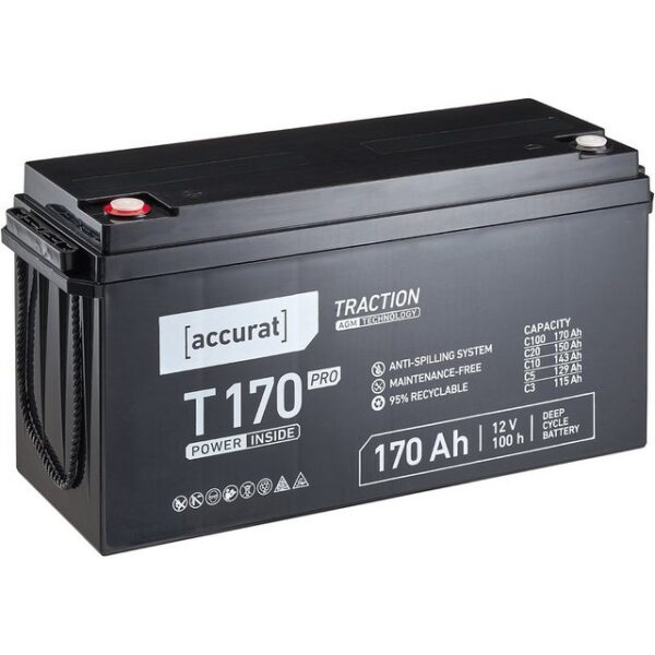 accurat AGM Solarbatterie 12V 170Ah für Wohnmobil Camping Solaranlage Batterie