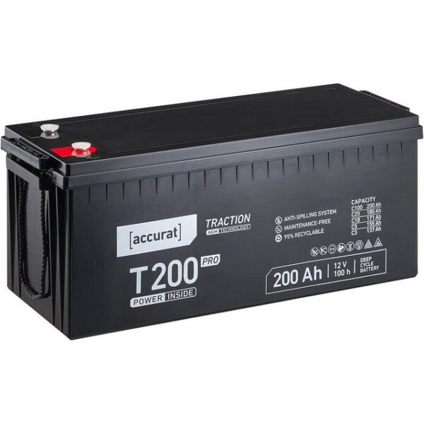 accurat AGM Solarbatterie 12V 200Ah für Wohnmobil Camping Solaranlage Batterie