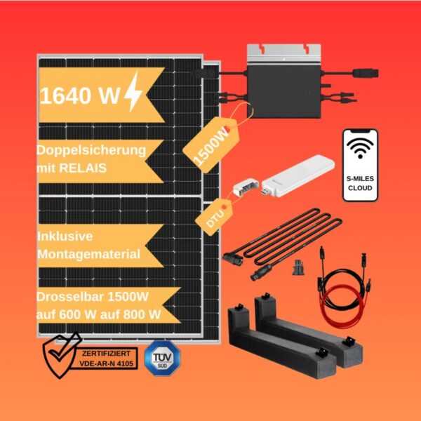 Balkonkraftwerk 1640 w mit Montage-Set Solaranlage Photovoltaik Wechselrichter 0% nach §12 Abs. 3 UstG