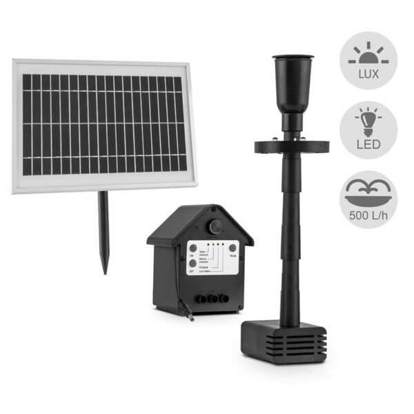 Blumfeldt - Wasserwerk 500 - Pompe à Eau Solaire , Panneau Solaire de 5W , Surface photovoltaïque de 600cm² , Max. 500L/h , 4 Heures d'autonomie ,