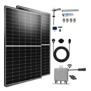 Campergold Solaranlage 1000W/800W Balkonkraftwerk Komplettset mit PV-Montage, 1000,00 W, Monokristalline und Plug & Play, (Halterung Stockschrauben und DEYE Wechselrichter mit Relais drosselbar auf 600W oder 800W)